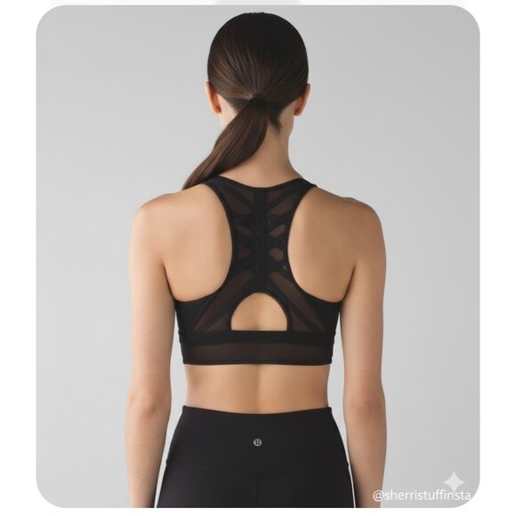 Lululemon Essential Rhythm Black Athletic Mesh Sports Yoga Racerback Bra 6 - Picture 1 of 8